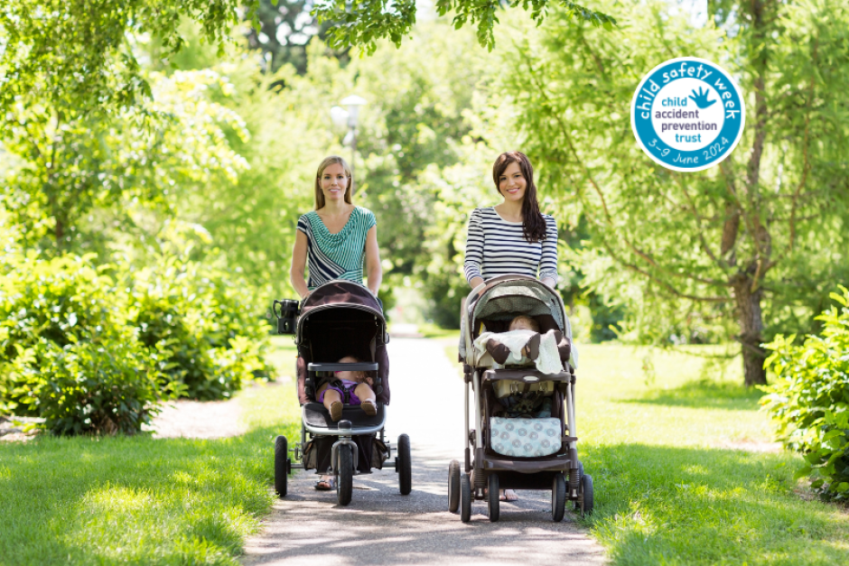 two mums walking with babies in prams